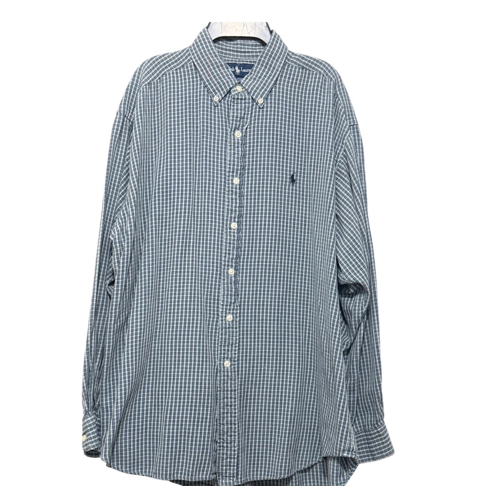 Polo Ralph Lauren Blake Shirt Mens Large Blue White Plaid Cotton Button Down